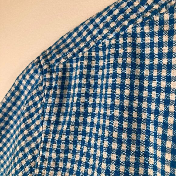 Mens Basic Editions Short Sleeve Button Gingham Shirt Blue White Cotton M - Picture 3 of 4